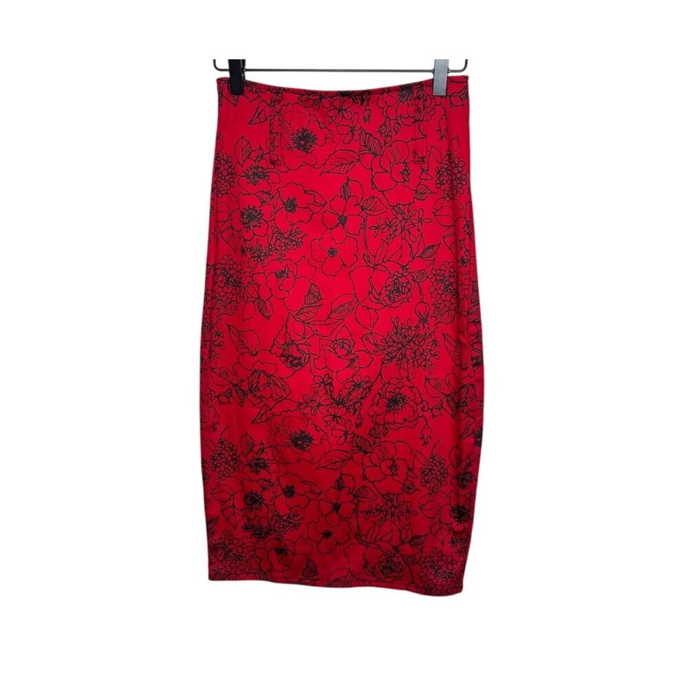 Switchblade Stiletto Pencil Skirt Women M Red Black Floral Knee Length NWT Pinup